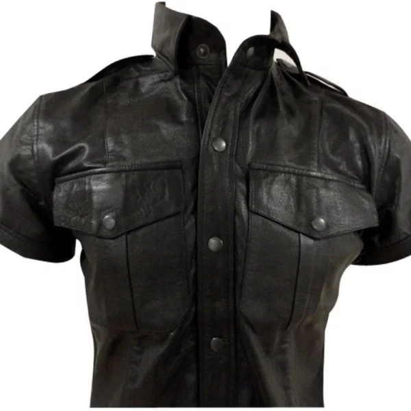 Mens Short Sleeves Leather Shirt Jacket USA