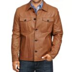 Mens Tan Leather Shirt