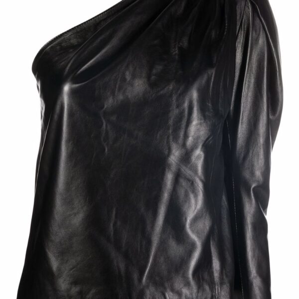 One Shoulder Leather Blouse