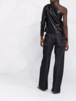 One Shoulder Leather Blouse USA