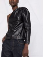 One Shoulder Leather Blouse