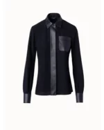 Silk Crepe Shirt Blouse With Leather Trims