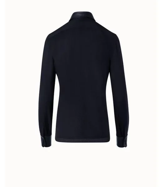 Silk Crepe Shirt Blouse With Leather Trims US