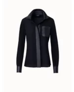 Silk Crepe Shirt Blouse With Leather Trims USA