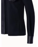 Silk Crepe Shirt Blouse With Leather Trims