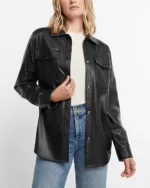 black leather shacket womens