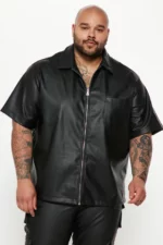 leather zip up shirt