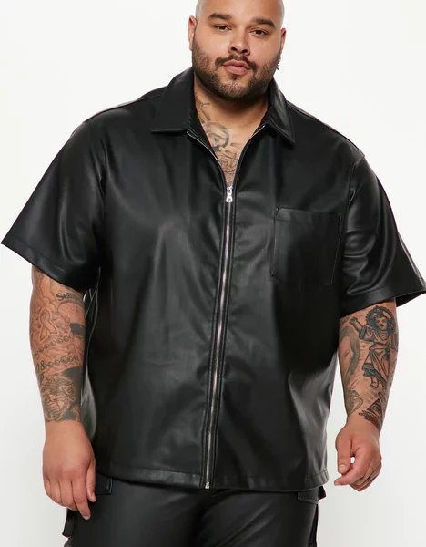 leather zip up shirt