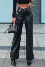 Leather Pants with Zipper in Front