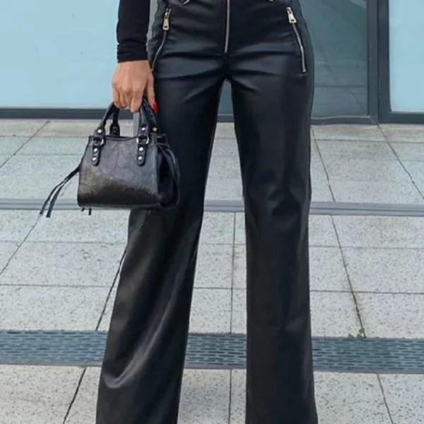 Leather Pants with Zipper in Front