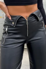 Leather Pants with Zipper in Front US