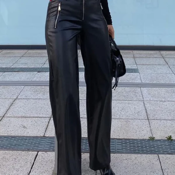 Leather Pants with Zipper in Front USA