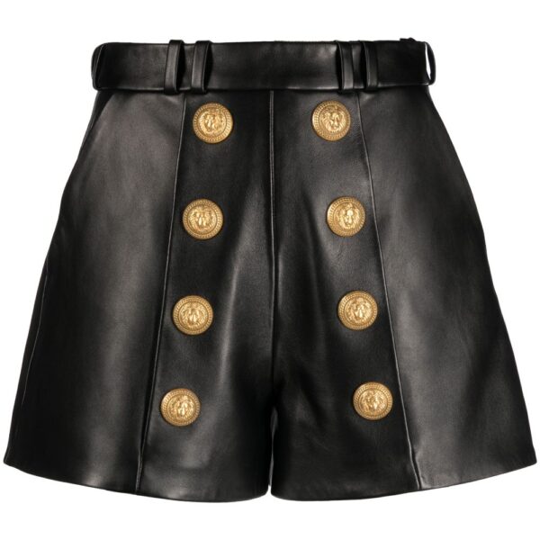 Balmain Button Embellished Leather Shorts