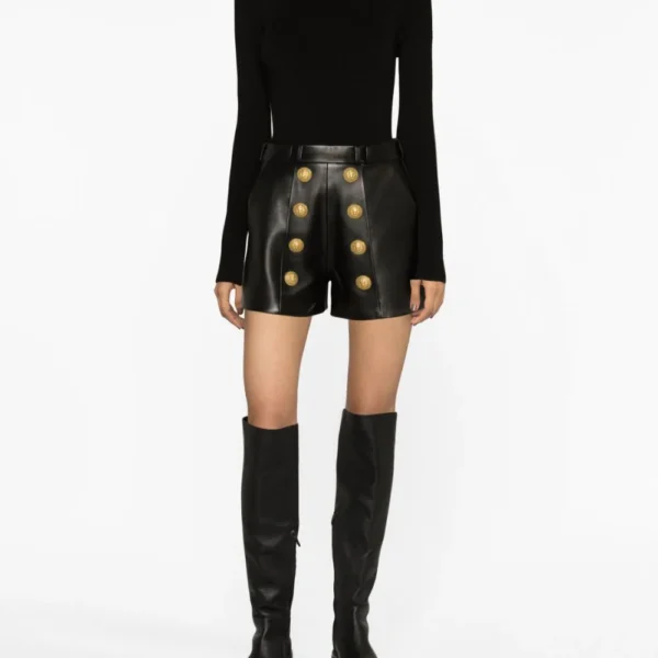 Balmain Button Embellished Leather Shorts US