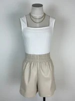 Beige Leather Shorts