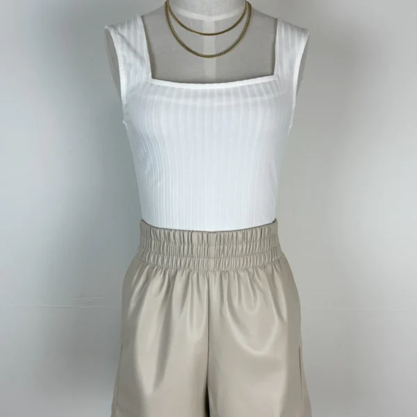 Beige Leather Shorts