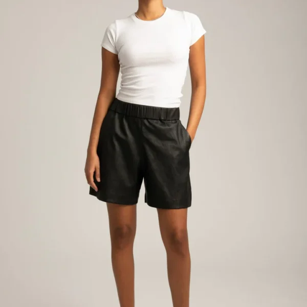 Black Leather Culotte Shorts USA