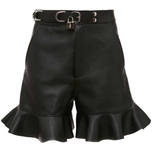 JW Anderson Padlock Strap Ruffled Leather Shorts