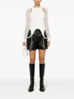 Off White High Waisted Leather Shorts US