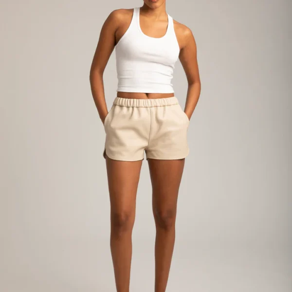 Off White Leather Slip on Shorts