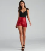 Red Leather Shorts USA