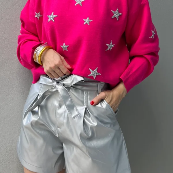 Silver Leather Shorts