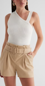 Super High Waisted Leather Belted Paperbag Shorts