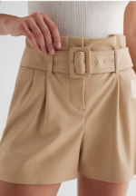 Super High Waisted Leather Belted Paperbag Shorts US