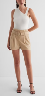 Super High Waisted Leather Belted Paperbag Shorts United States