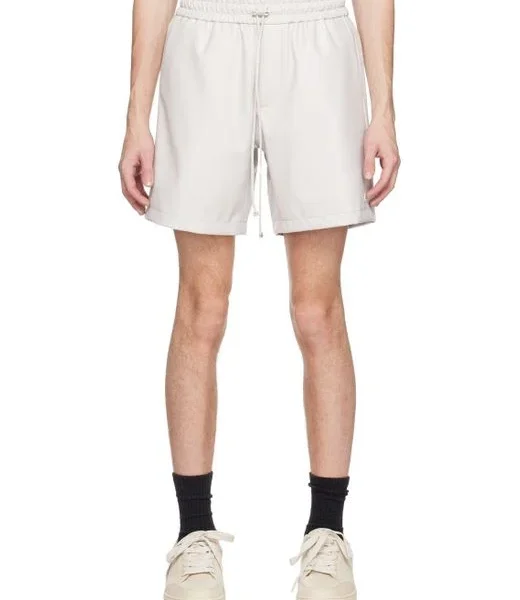 White Gray Drawstring Leather Shorts