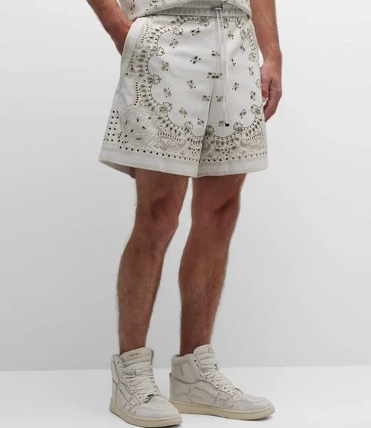 White Laser Cut Leather Bandana Shorts