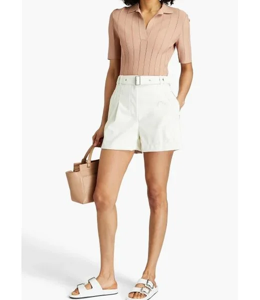 Womens White Belted Leather Shorts USA