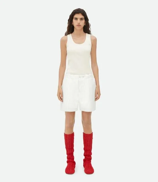Womens White Printed Leather Striped Shorts